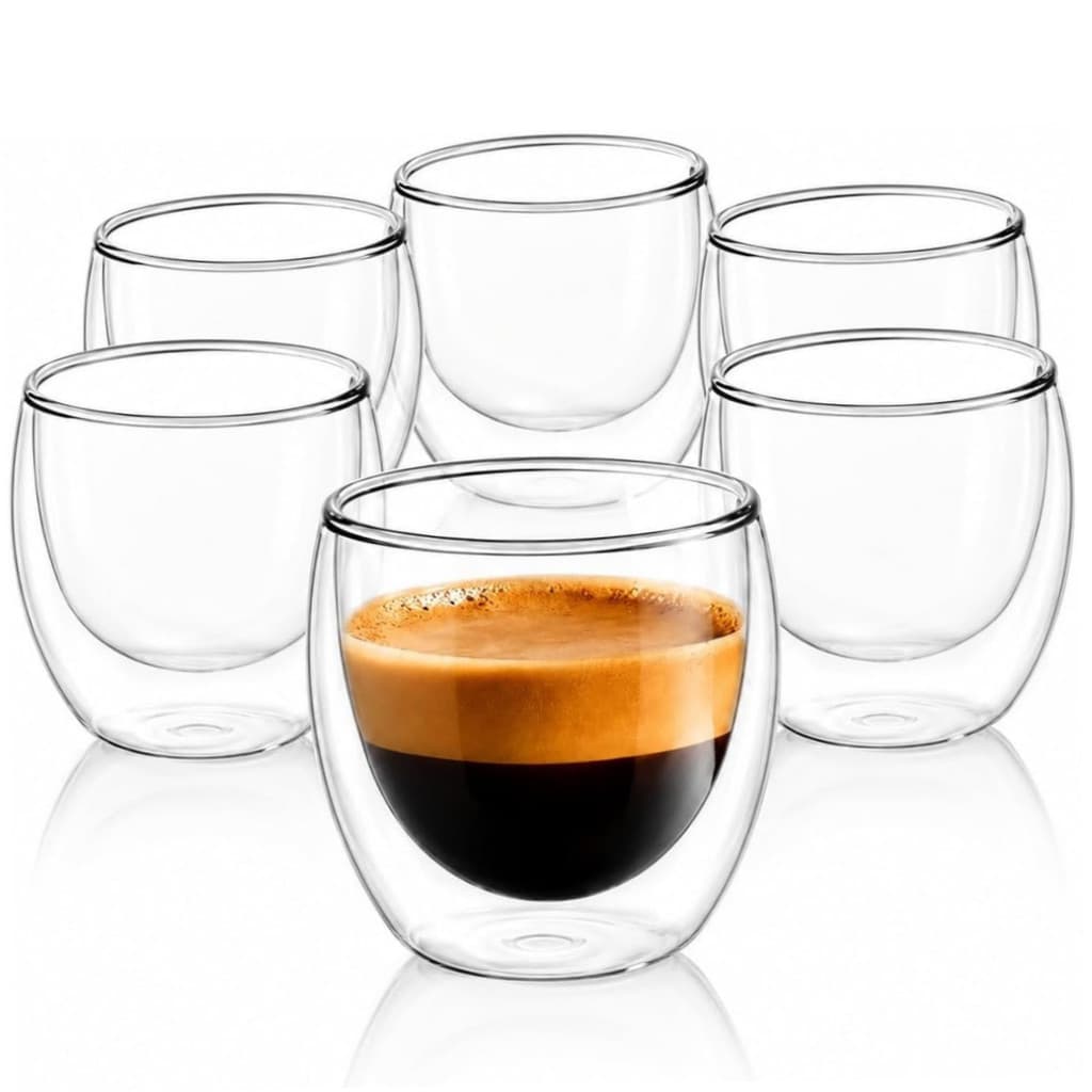 Jogo 6 Xícaras Vidro Borossilicato 90ml Dupla Parede Caneca Café Expresso Chá Degustação.