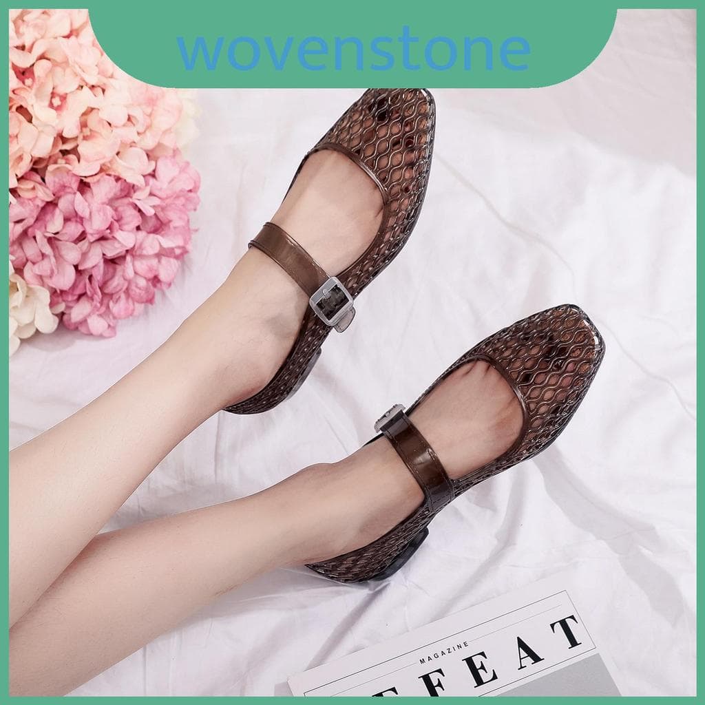 Sapatos Baixos Transparentes Das Mulheres Da Geléia Com Projeto Oco E O Verão Redondo Do Conforto Dedo Pé