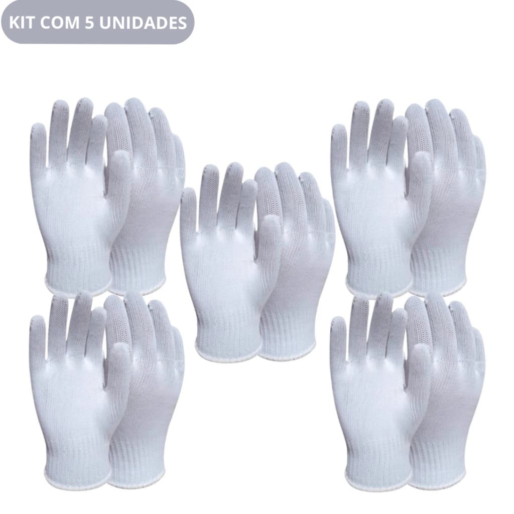 Kit 5 Luvas Brancas de Proteção Multiuso Reutilizáveis