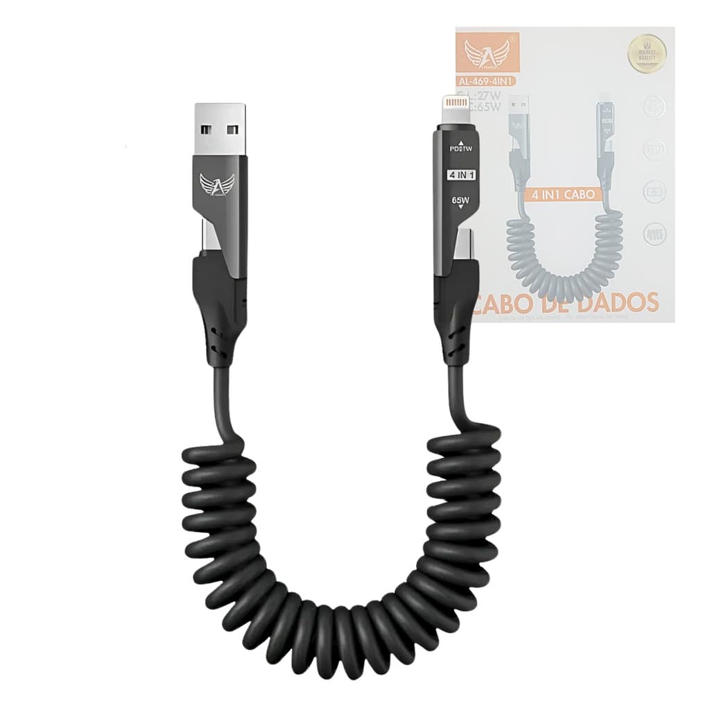 Cabo de dados 4 em 1 (USB/2x TPC/Lightning) PD 27W / 65W / 1.5 metros Altomex AL-469-4IN1