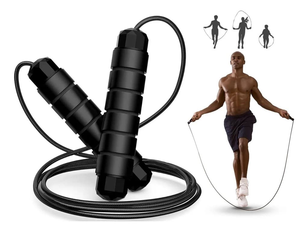 Corda de Pular Speed Rope Profissional com Rolamento CrossFit Fitness e Academia Cor Preto