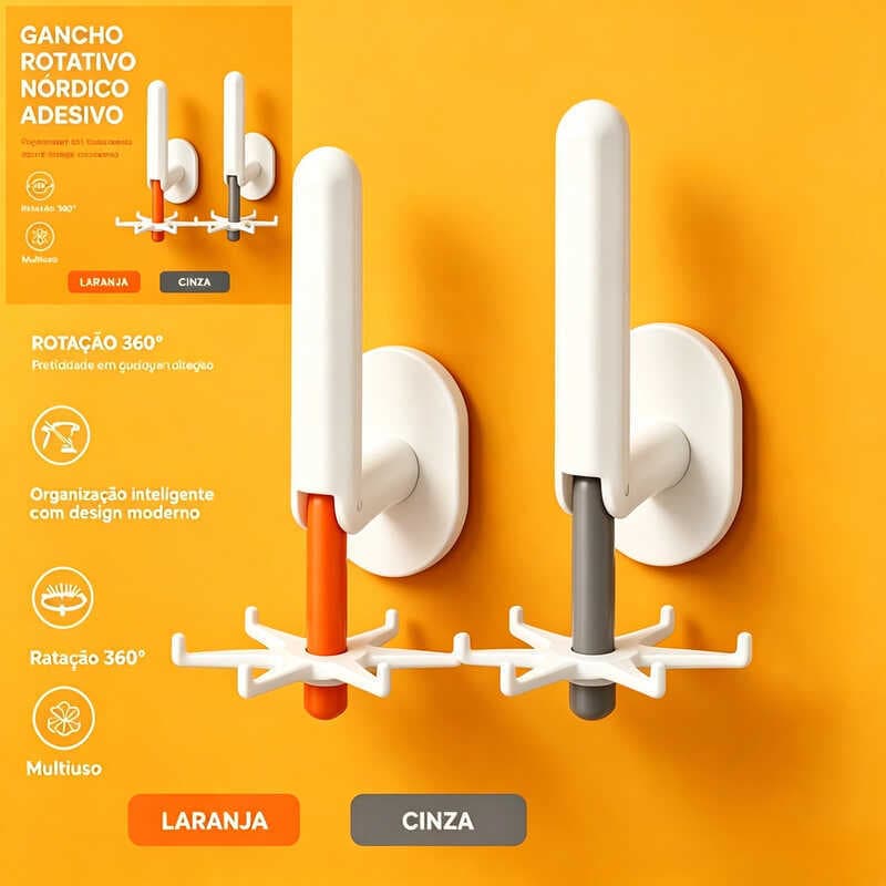 Conjunto 2 ganchos rotativos adesivos sem furar para organizar talheres culinários