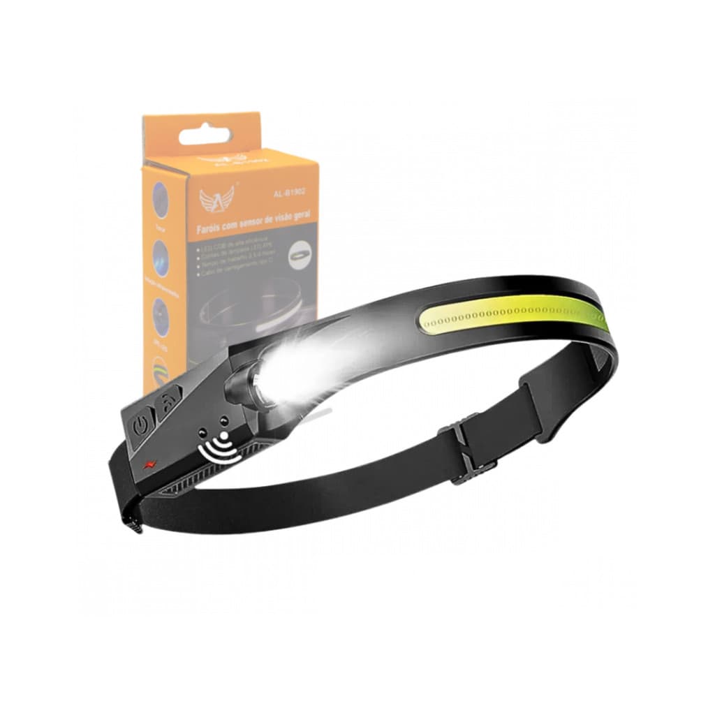 Lanterna de Cabeça LED COB Recarregável com Sensor Farol XPE USB Tipo C Alta Potência