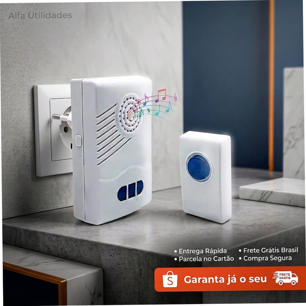 Campainha Sem Fio Digital 32 Toques Pilha Alcance 10m
