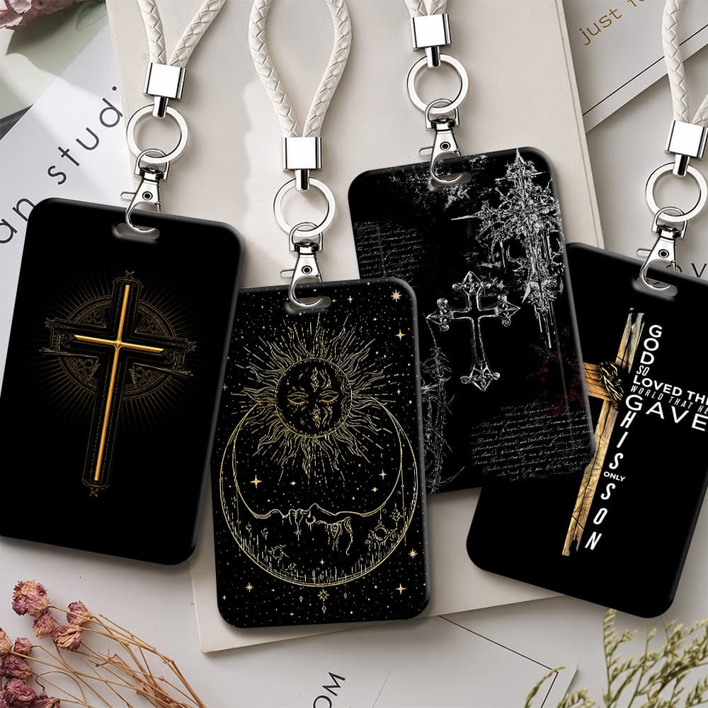 Porta-Cartões De Identificação De Plástico Celestial Sun Moon Com Alça De Chaveiro Para Cartão De Campus De Estudante E