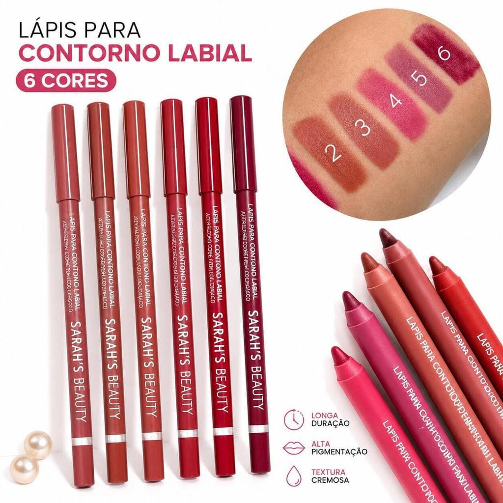Lápis para Contorno Labial Sarah's Beauty S3211 Acabamento Matte Textura Macia Alta Pigmentação