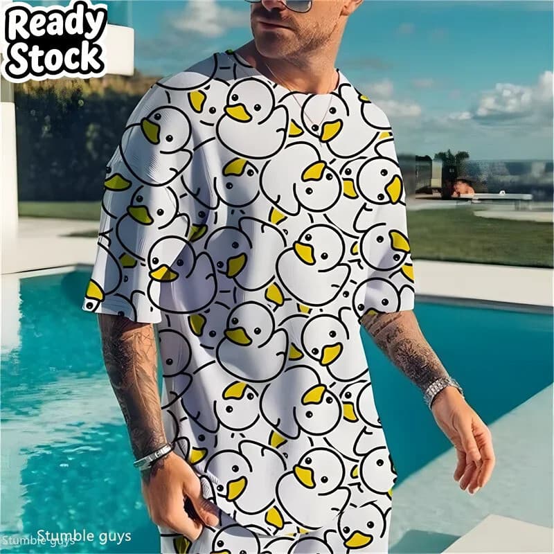 Moda Masculina Casual Esportes Camiseta Verão Retro Impressão Solta Manga Curta Leve Confortável Oversized 3D Masculino