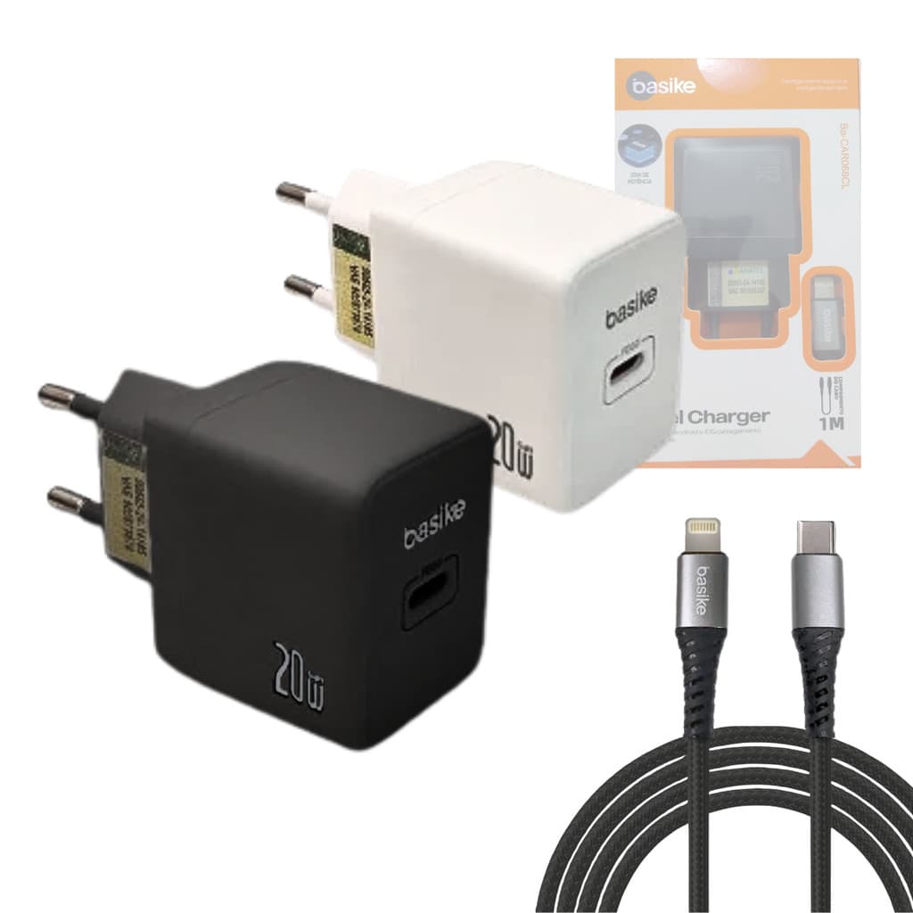 Carregador Completo 20W Porta TIPO-C e Cabo de 1 Metro Basike BA-CAR068CL