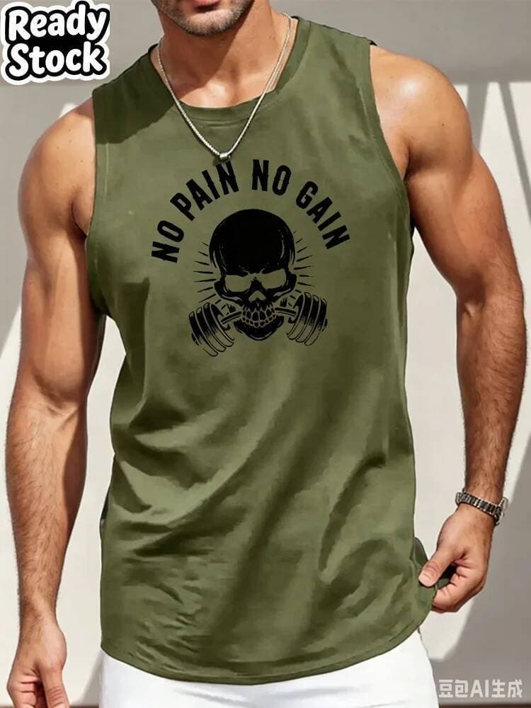 Nova Moda Masculina Sólida Regata 3D Sem Dor Ganho Carta Crânio Impressão Ginásio Treino Coletes Verão Casual Mangas