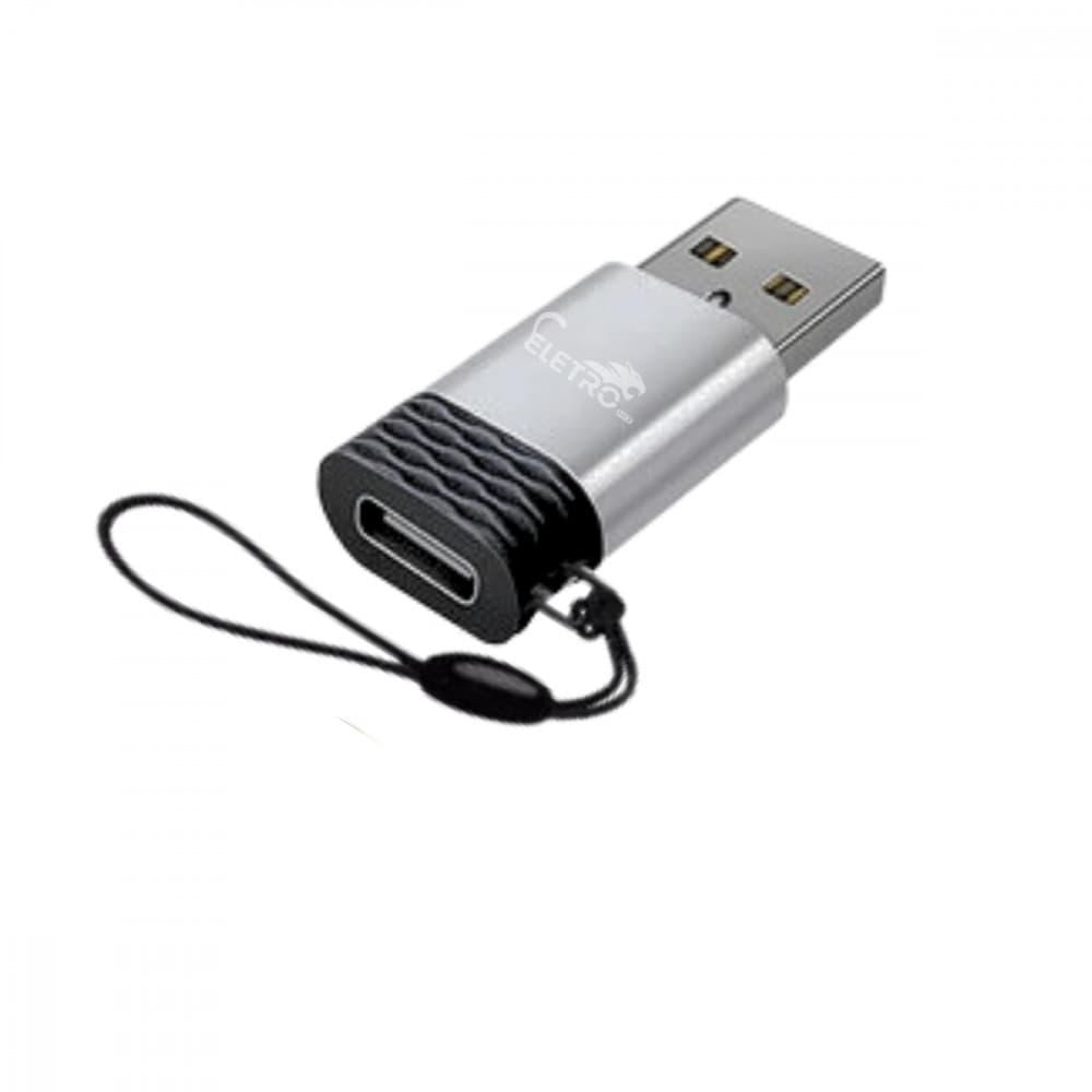 Plug Adaptador Conversor USB 3.1 TIPO-C Fêmea para USB 2.0 Macho com alça Eletromex EL-3116