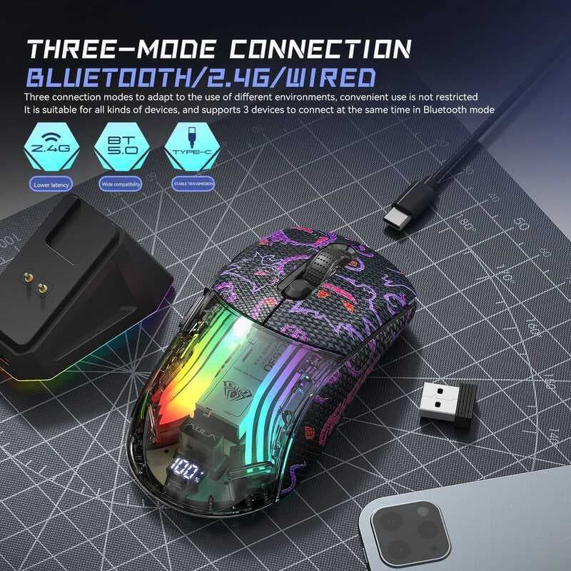 Mouse Sem Fio Bluetooth 2.4Ghz Com Tri-Modelo Computador Óptico Ergonômico RGB Luz Magnética Tipo C Recarregável Para Jo
