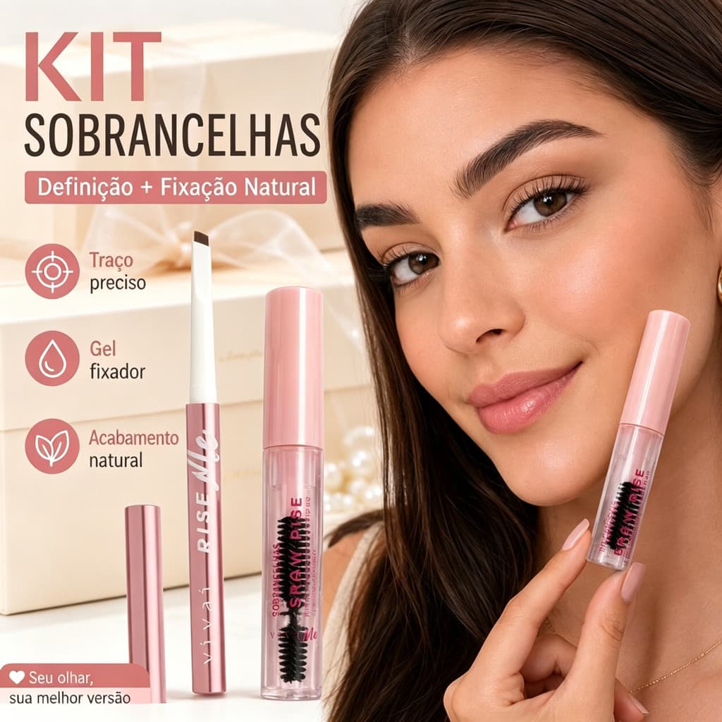 Kit Sobrancelhas com Lápis Retrátil Vivai e Gel Transparente Ruby Rose – Preenchimento Natural