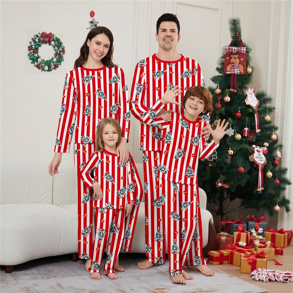 Impressão Vermelha Família Combinando Roupas Pijamas De Natal Conjunto Pai-Filho Solto 2 Peças Terno Macacão Do Bebê Hom