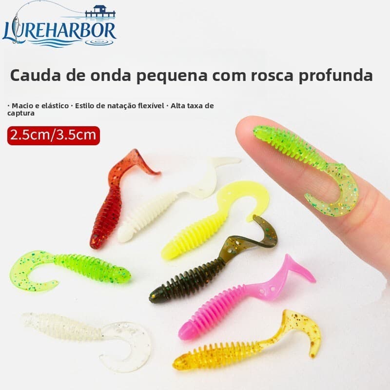 LUREHARBOR 30 peças isca Micro linha pequena cauda encaracolada raiz isca de pesca isca macia