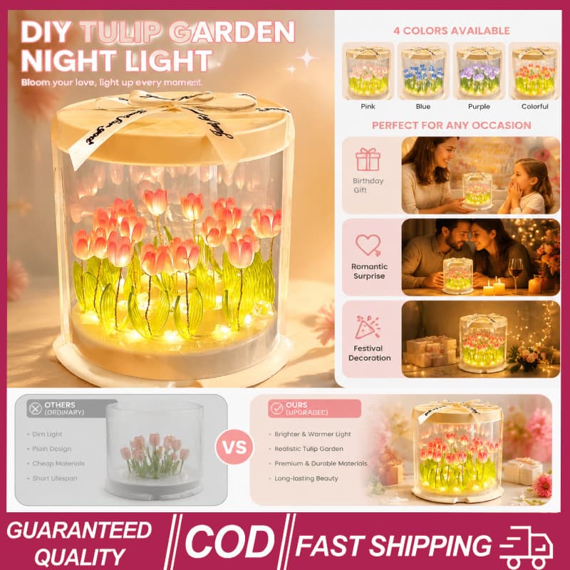 (Novo Produto) 4 Peças DIY Tulipa Flor Luz Criativa Bolo Cubo Lâmpada Artesanal Artesanato Noturna Simulação Quarto De M