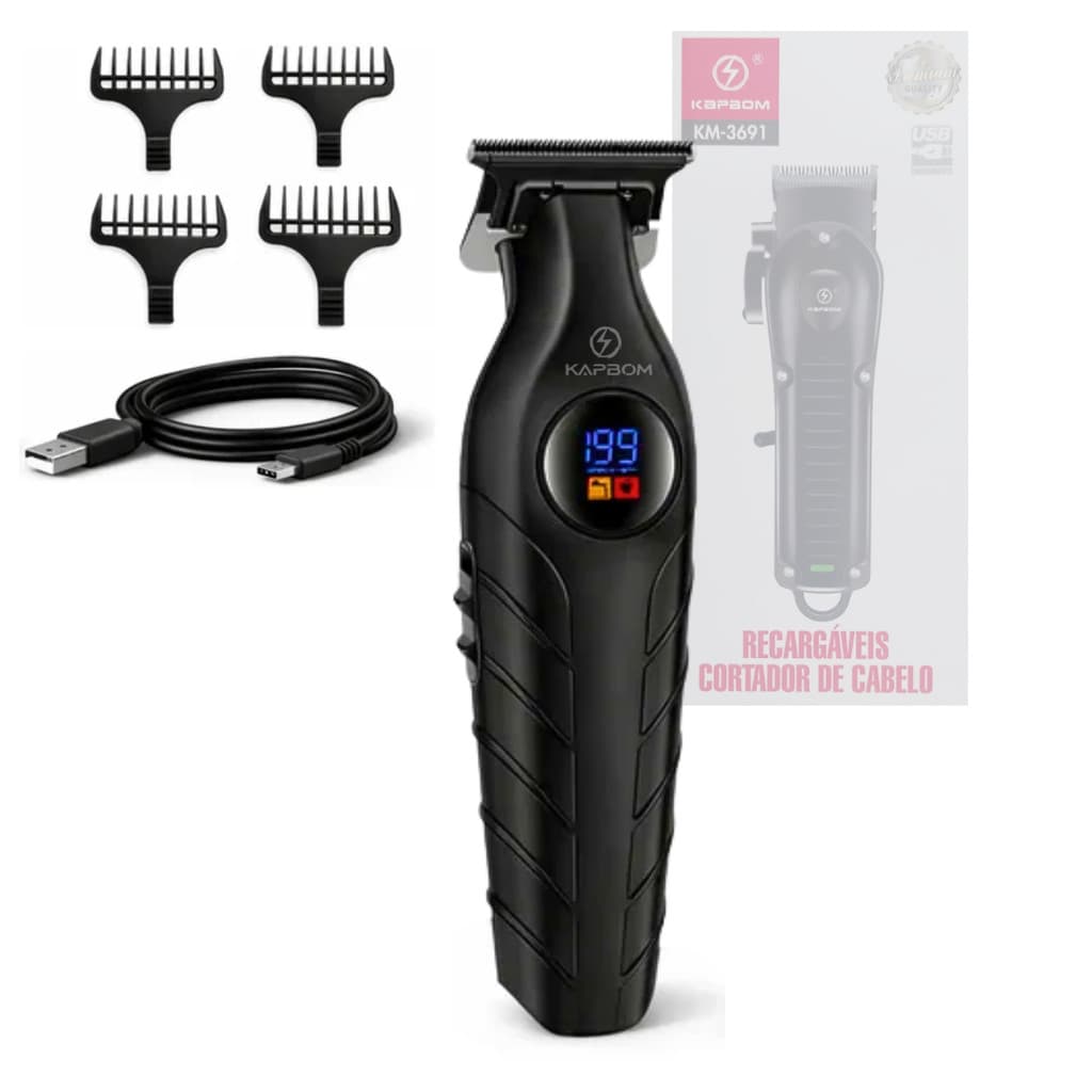 Máquina Aparador de Pêlo e Cabelo Profissional Recarregável com Tela Digital Kapbom