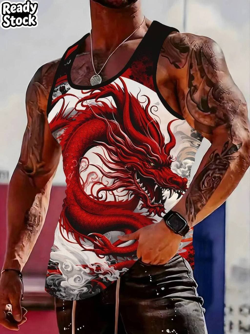 Nova Moda 3D Dragão Impressão Masculina Sem Mangas Coletes Vintage Estilo Rua Regata Verão Casual Respirável Singlet Top