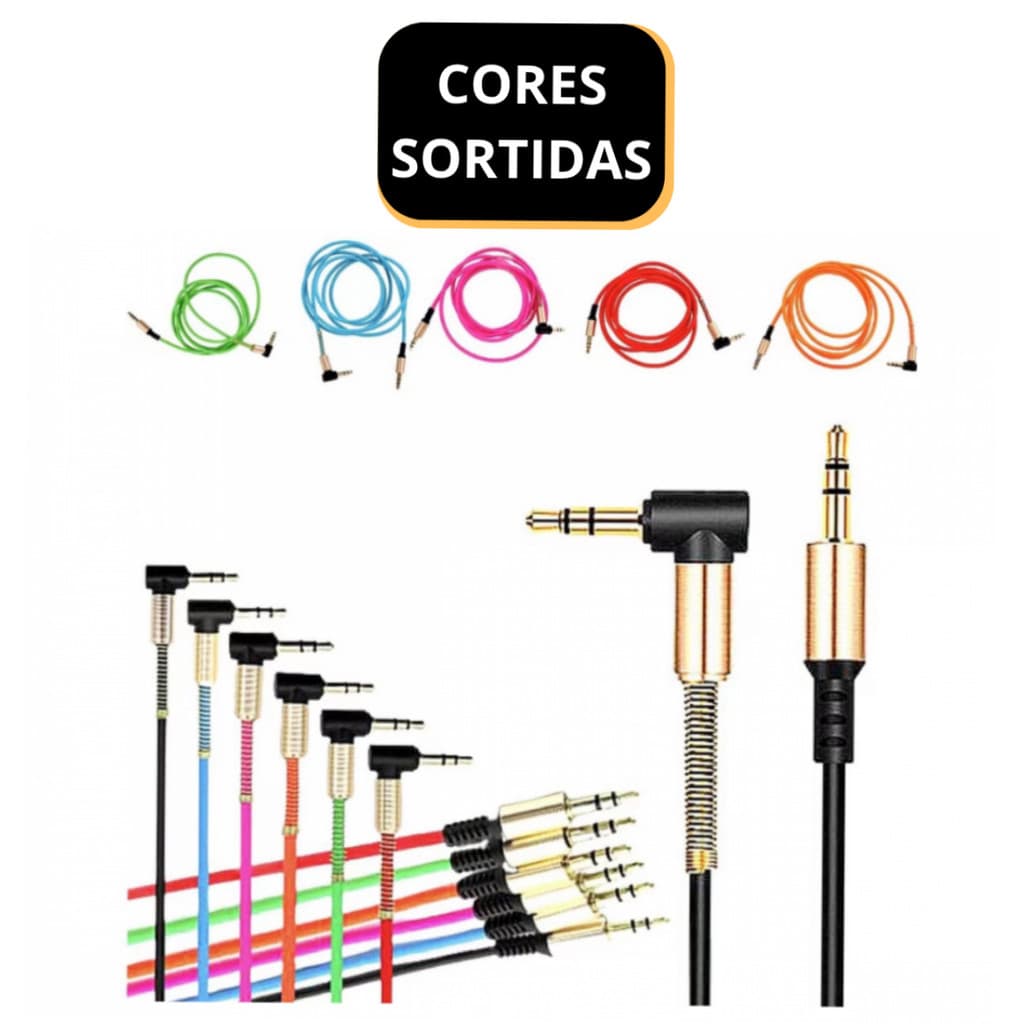 Cabo P2 Auxiliar P2 Stereo Som 90° Qualidade Cores Envio Ráp