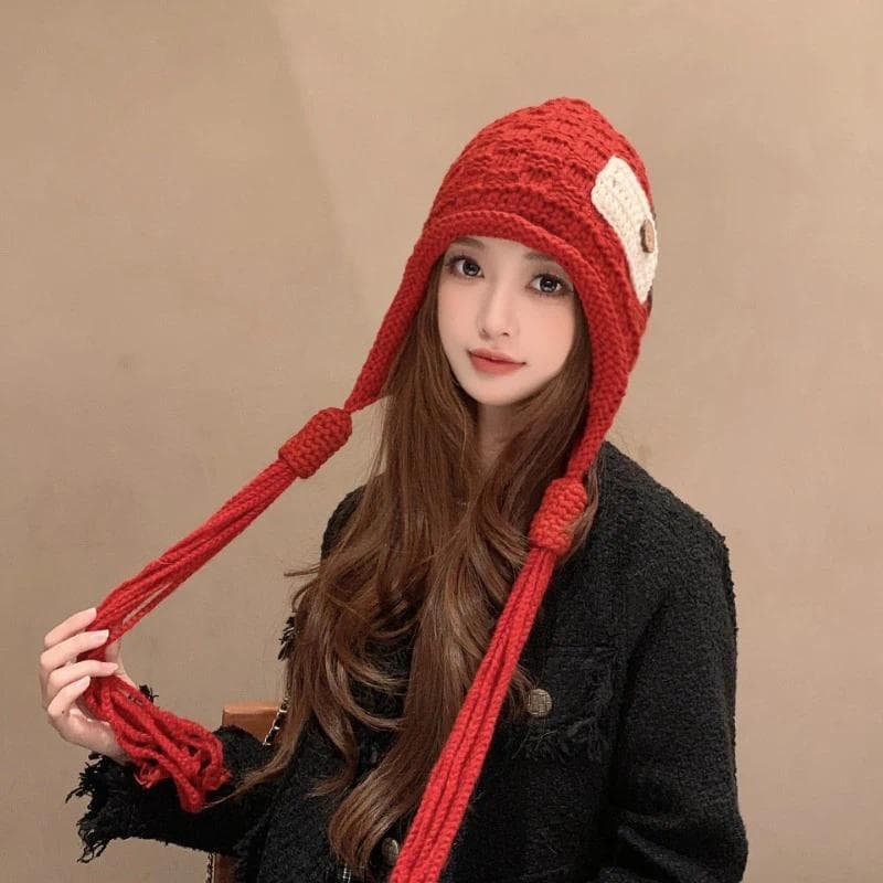 Mulheres Inverno Malha Chapéu Feminino Borla Quente Orelha Proteção