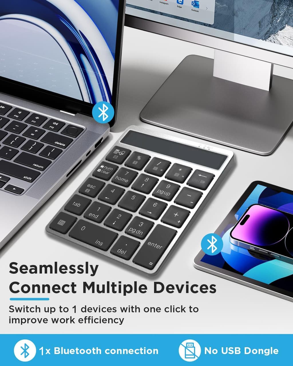 JOMAA Teclado Numérico Sem Fio Recarregável Para Laptop PC Bluetooth Teclados Numéricos