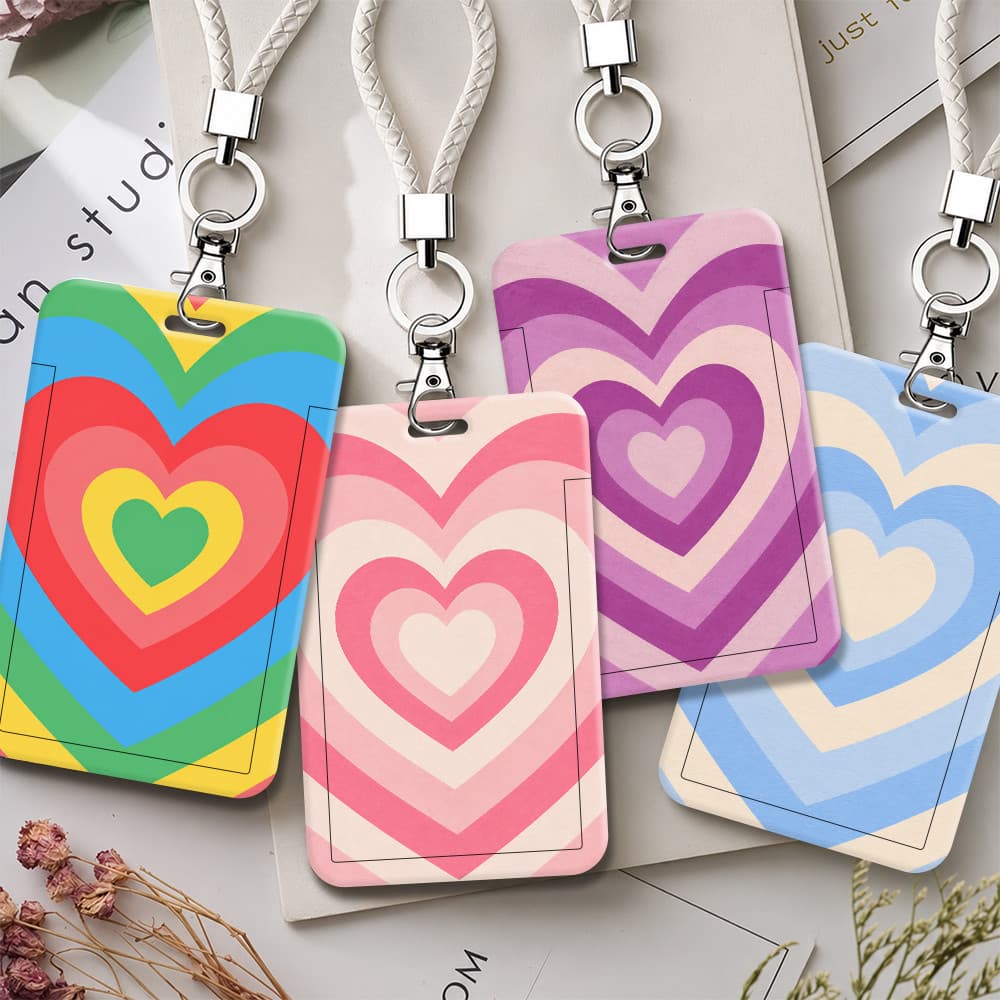 Porta-Cartões De Identificação De Plástico Com Coração De Amor Rosa Alça De Chaveiro Para Cartão De Campus De Estudante
