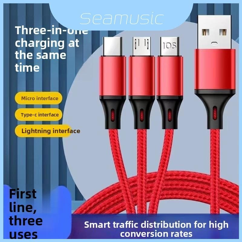 Cabo De Carregamento 3 Em 1 Durável Trançado Com Saída Rápida De Energia Para Transferência E Dados De Smartphone