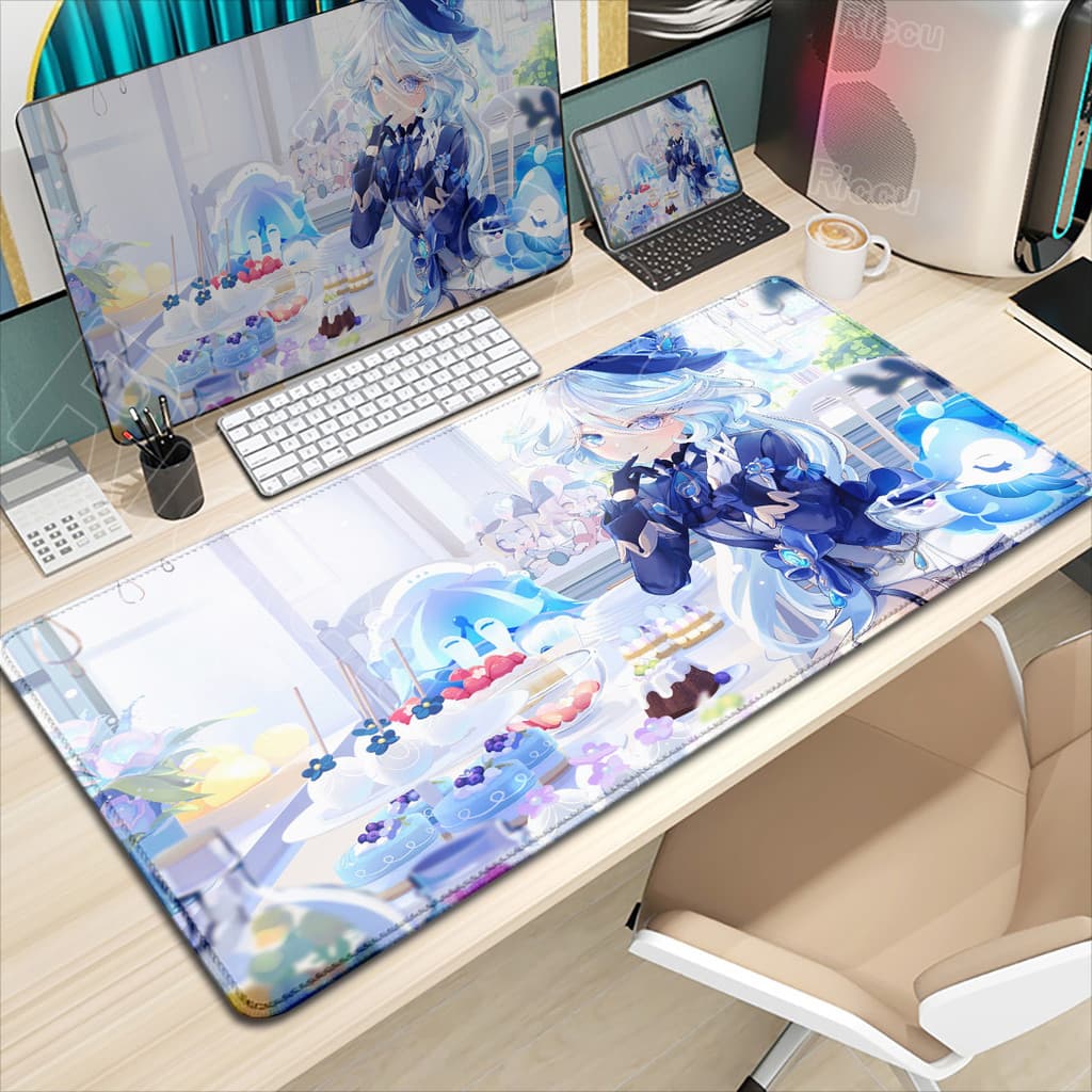 Nova Impressão HD Genshin Impacto Mouse Pad Kawaii Furina Jogo Escritório Mousepads Grande 1000x500mm Mousepad PC Teclad