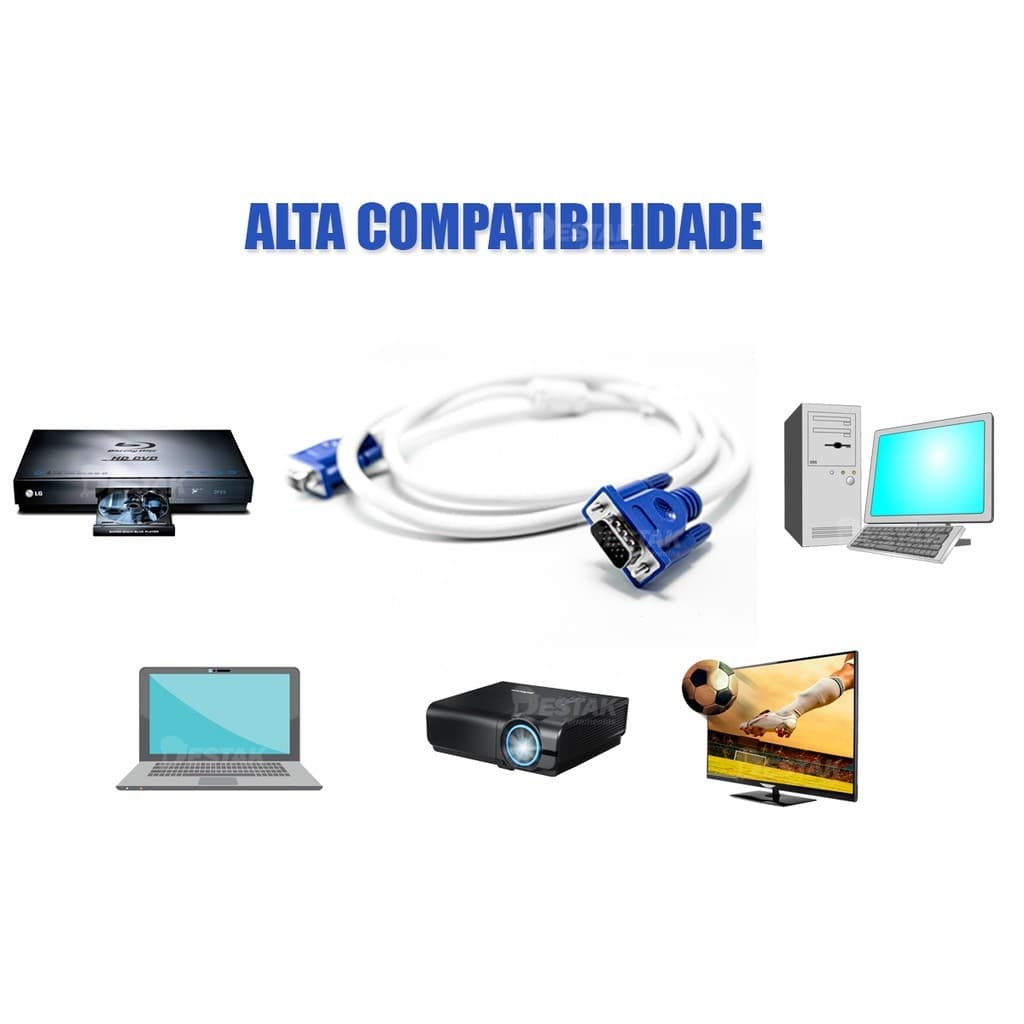 Cabo VGA 3m 300cm Hayom CB1169 Monitor Projetor PC Notebook Conexão Vídeo 15 Pinos