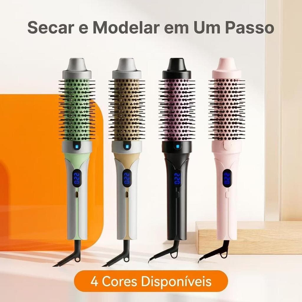 Modelador de cabelo com Escova Secadora Alisadora Eletrica 3 Em 1 Bivolt Alisa Modela Com Led Anti Friz