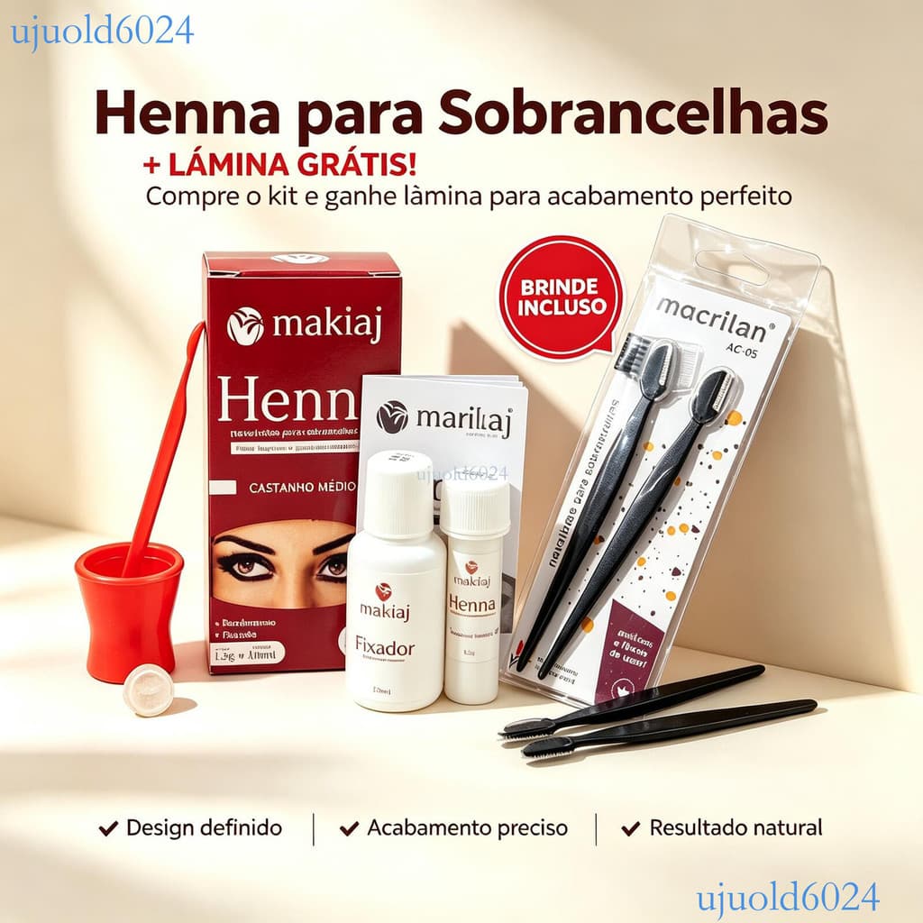 Henna para Sobrancelhas Makiaj + Brinde Lâmina Macrilan, Kit Completo para Design Perfeito ✨ujuold