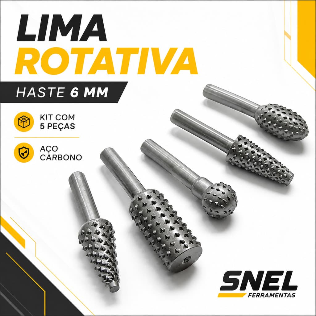 LIMA ROTATIVA HASTE 6MM 5 PCS AÇO CARBONO SNEL FERRAMENTAS KIT REBORDAR RETÍFICA RETIFICAR DESBASTE BROCA RE206 ORIGINAL