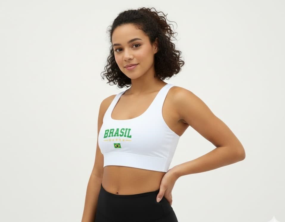Cropped Regata Branco Brasil Torcida Hexa Verão 2026
