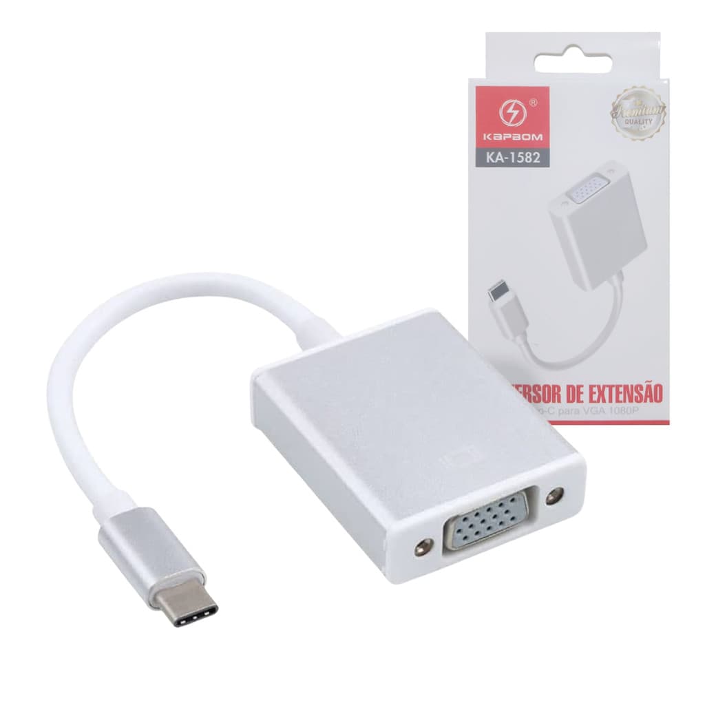 Adaptador Conversor De Extensão Tipo-C Para VGA 1080p Full Hd Conexão Plug and Play Funcional Kapbom