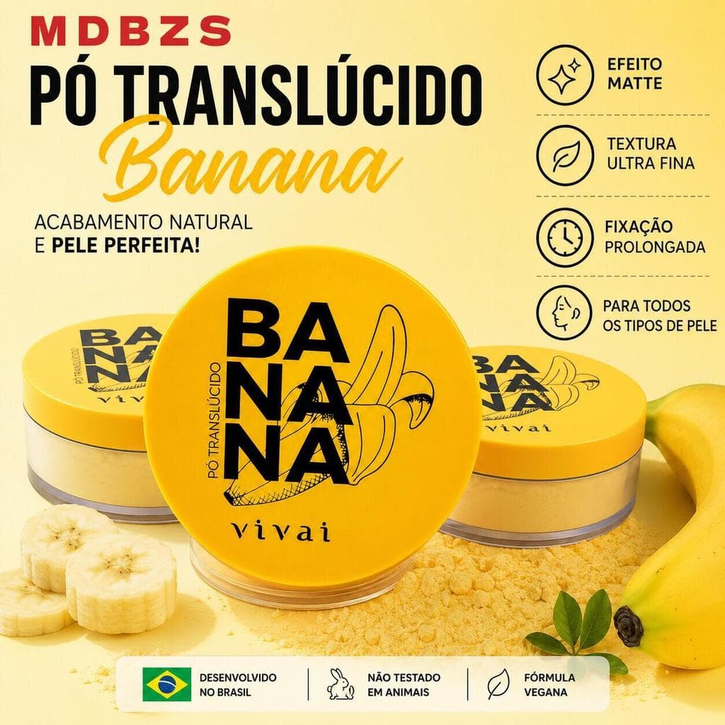 Pó Translúcido Banana Vivai 1001.1.1 Acabamento Matte Textura Leve e Controle da Oleosidade