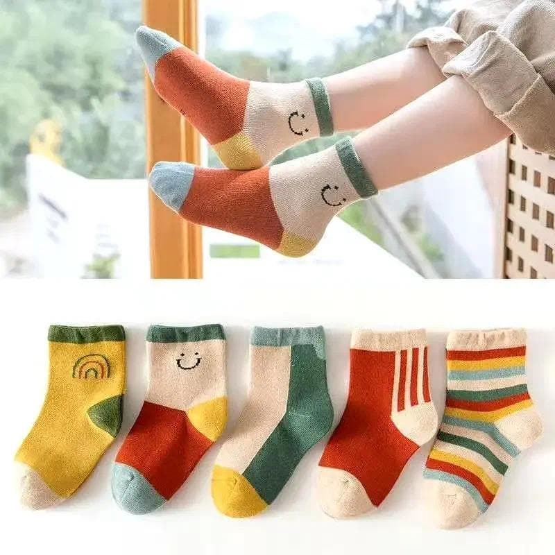 5 Pares Bonito Bebê Meninas Meias Outono Arco-Íris Listras Algodão Crianças Infantis Da Criança Menino