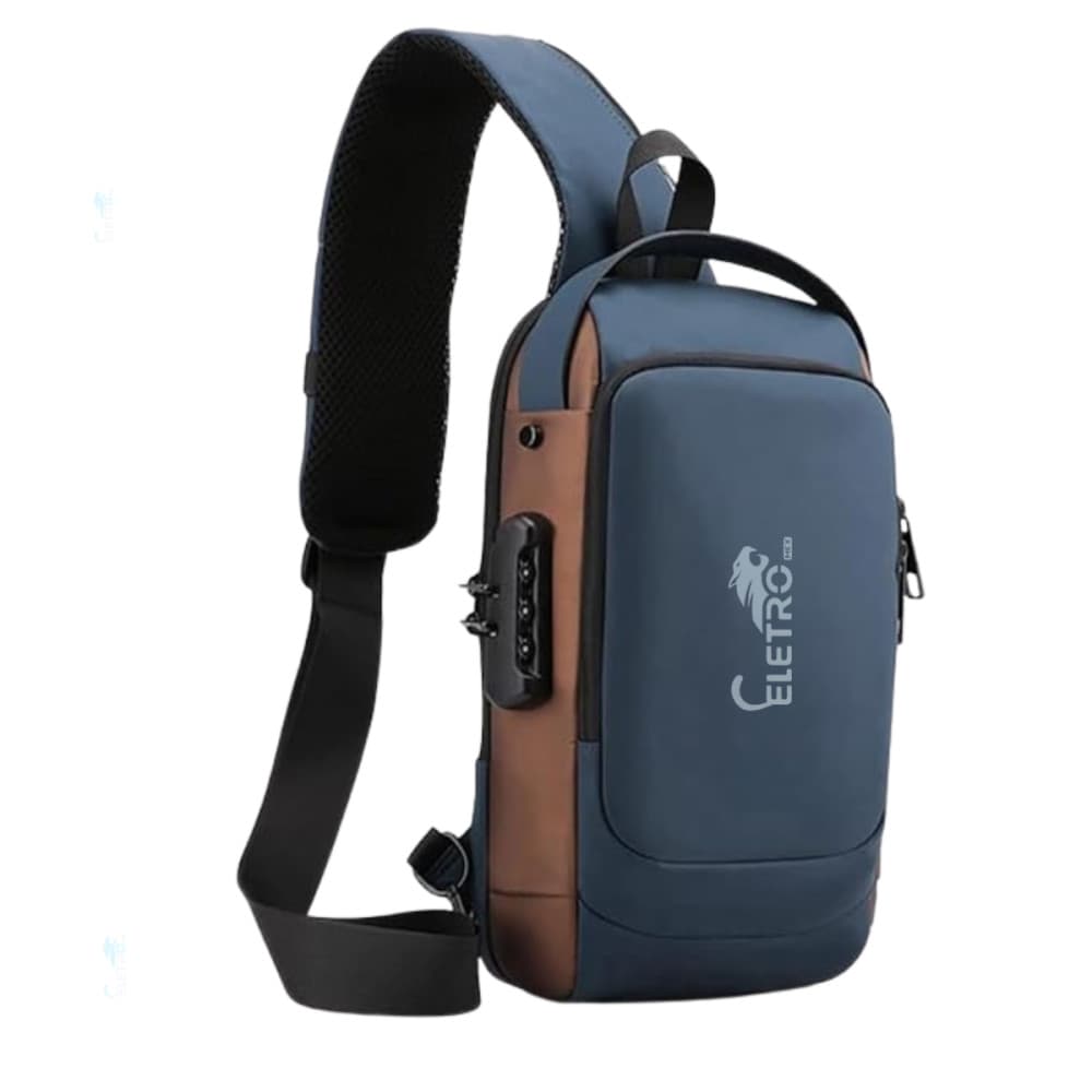 Mochila de Ombro Transversal Portátil Viagens com Trava Antifurto Eletromex EL-3803