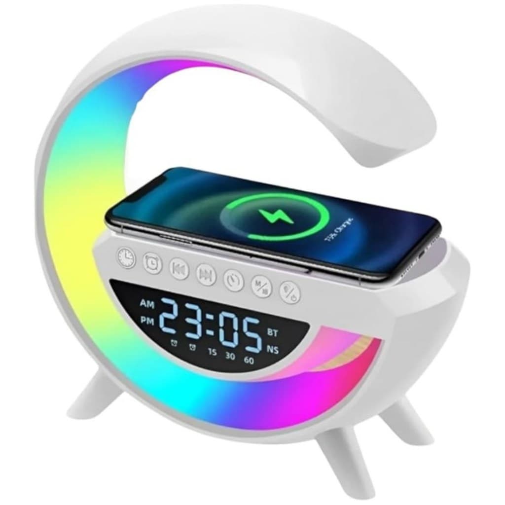 G Speaker Luminária com Relógio e Carregador Indução