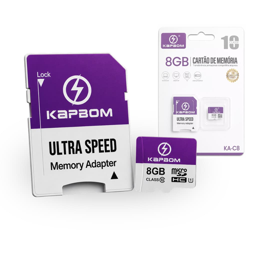 Cartão de Memória MicroSD 8GB Class 10 com Adaptador SD Kapbom KA-C8