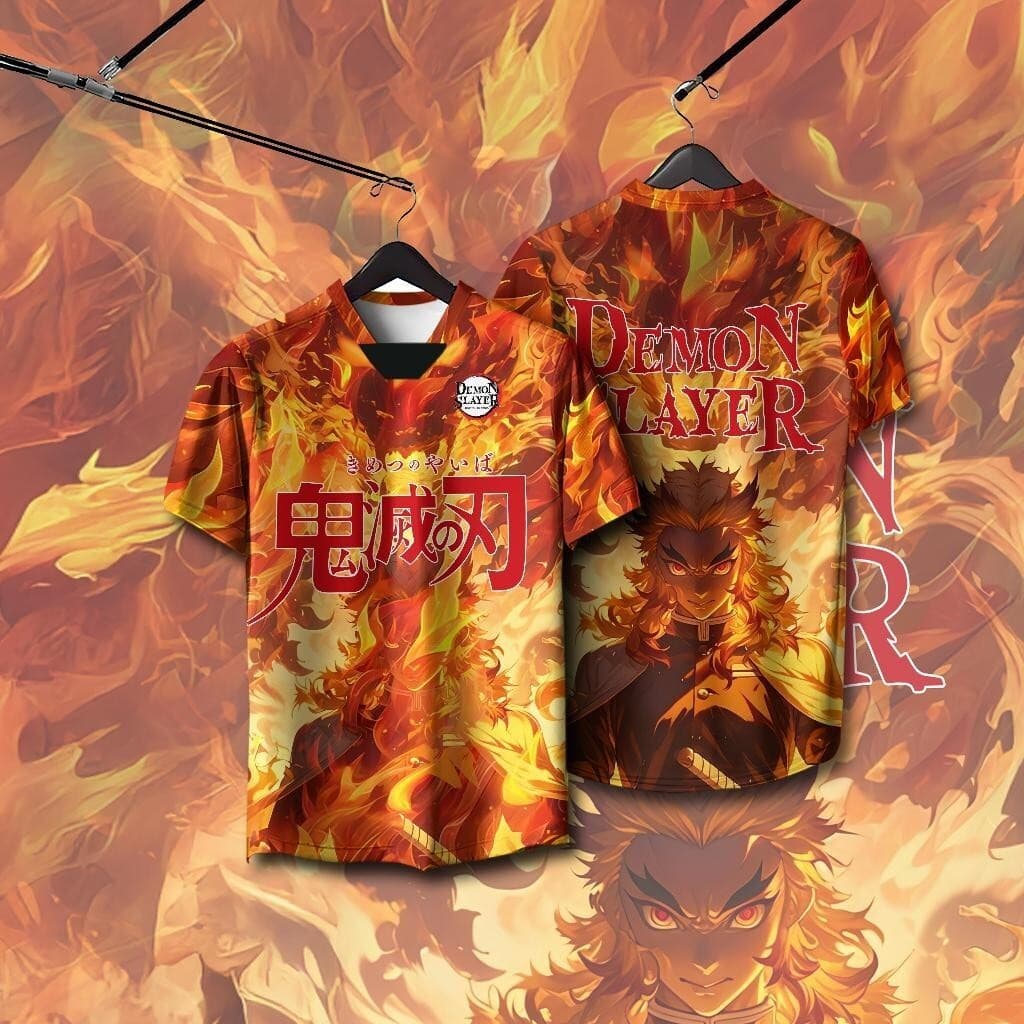 Rengoku Kyoujurou Demon Slayer Camiseta Japão Anime Impresso Solto Street Top Estilo Quadrinhos Masculino Verão Casual R