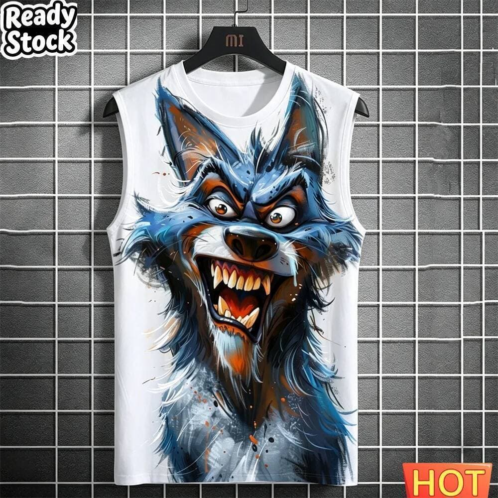 Camisetas Casuais Masculinas E Regatas Impressão Diversão Animal Masculino Sem Mangas Camiseta Rua Topo Lobo Em Torno Do