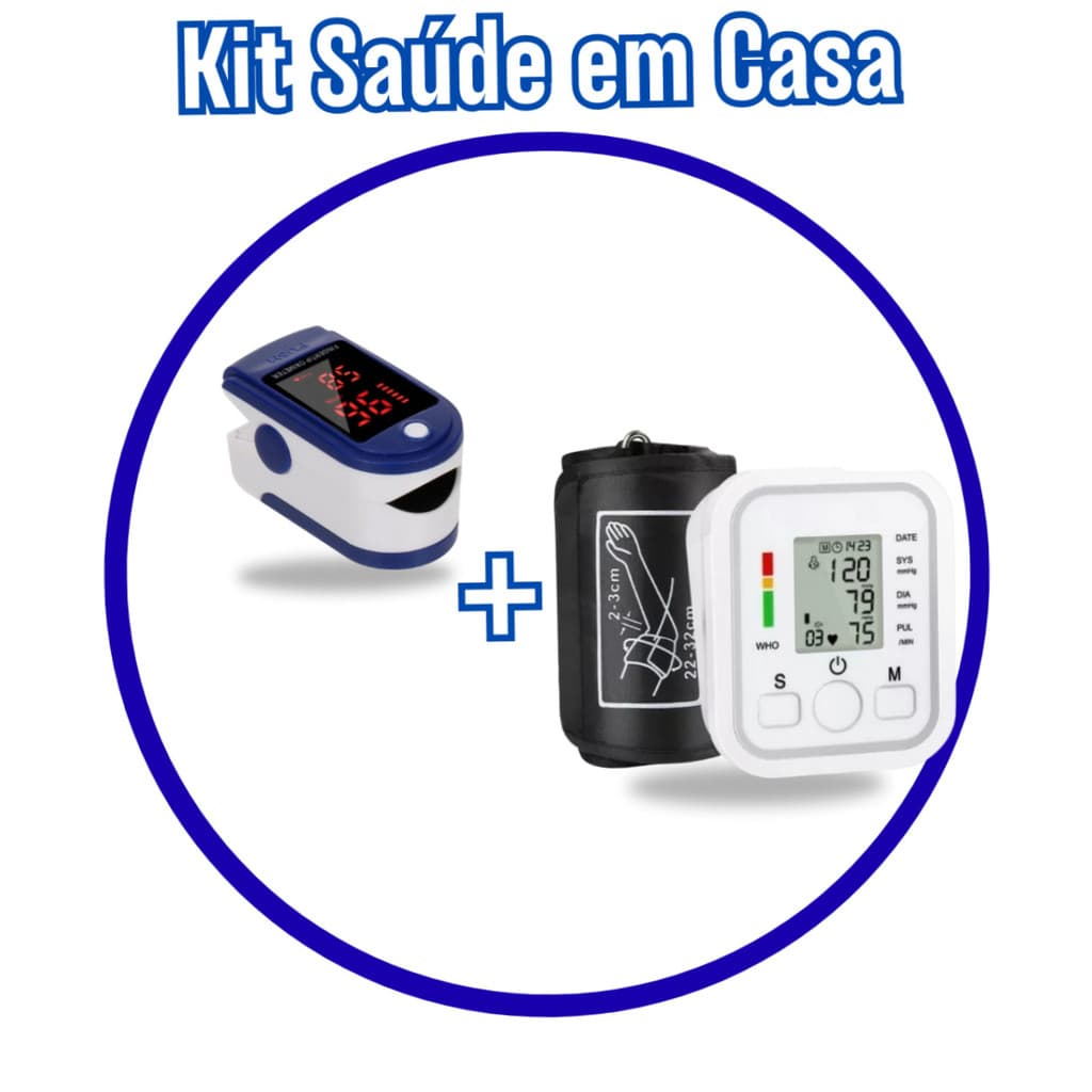 Kit Saúde Casa: Oxímetro  de Dedo Monitor Pressão Arterial