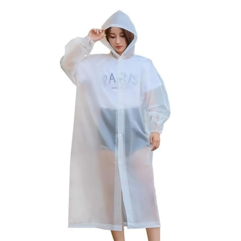 Capa de Chuva Impermeável Reforçada Adulto Unissex com Capuz Reutilizável PVC EVA Branca