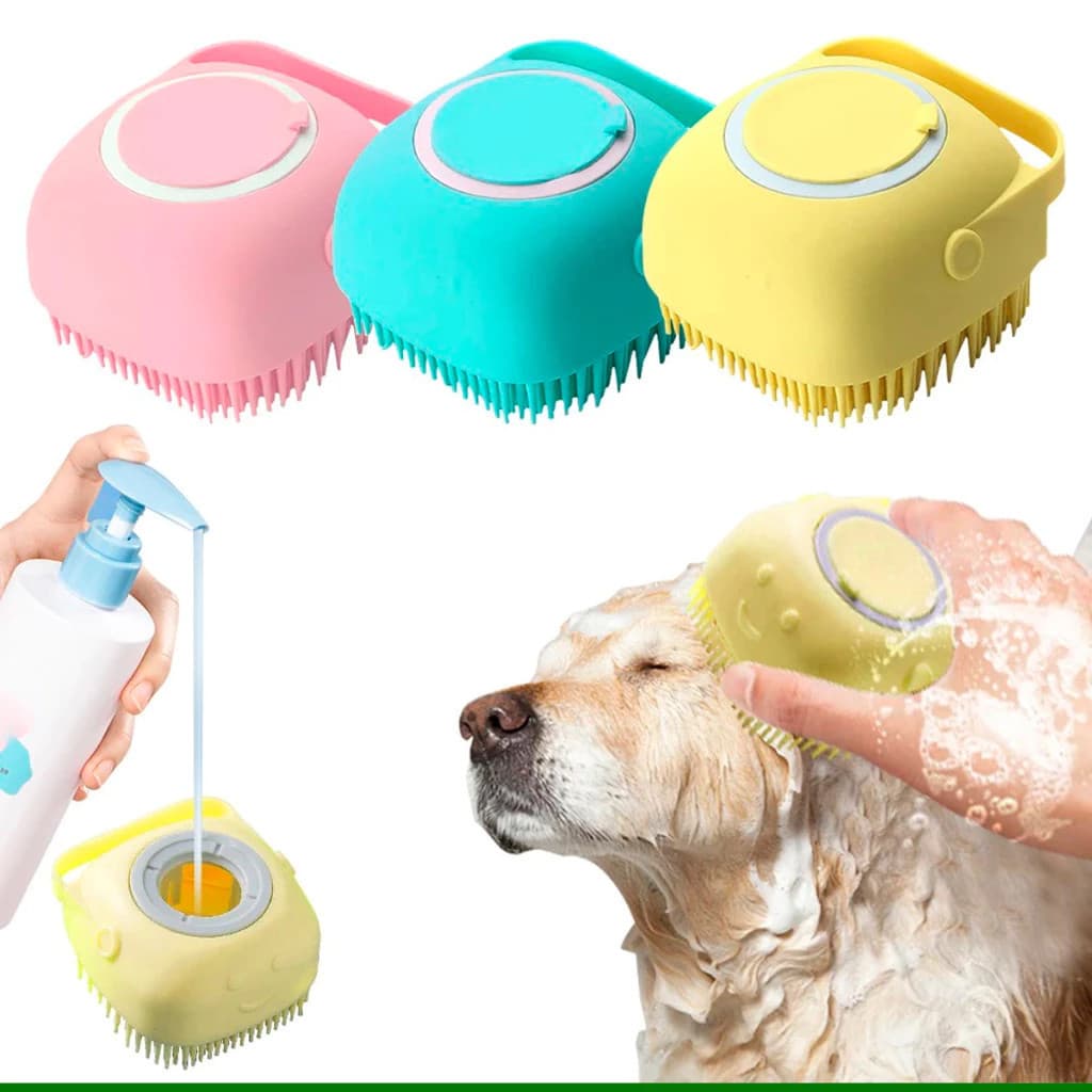 Escova Pet de Silicone Para Banho Massageador Dispenser Shampoo Cachorro Gato