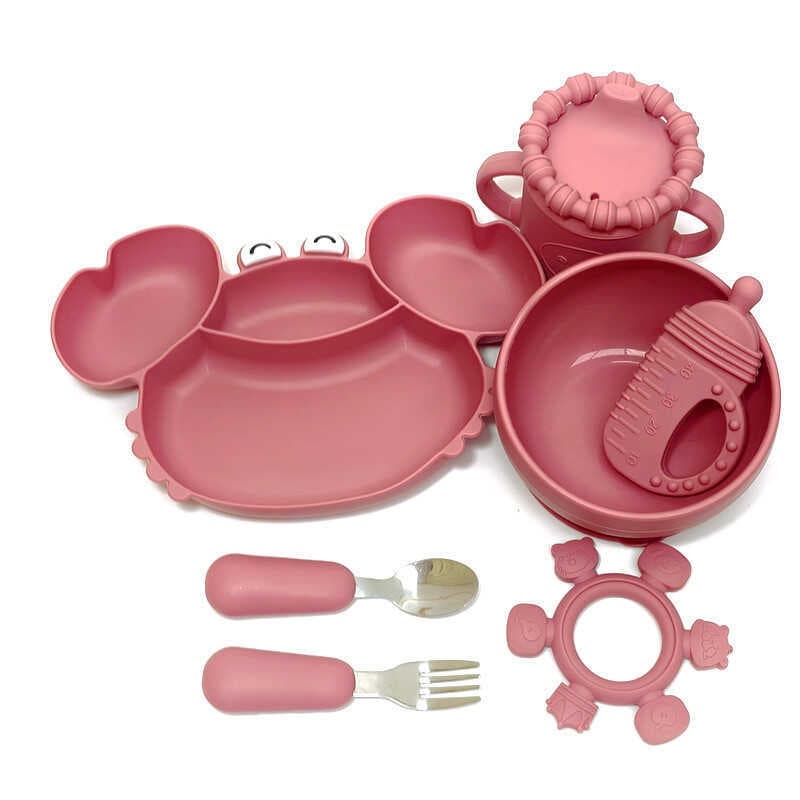 Prato de jantar para bebês Talheres infantis Tigela de comida complementar Prato de jantar de Silicone Ventosa Tigela Co