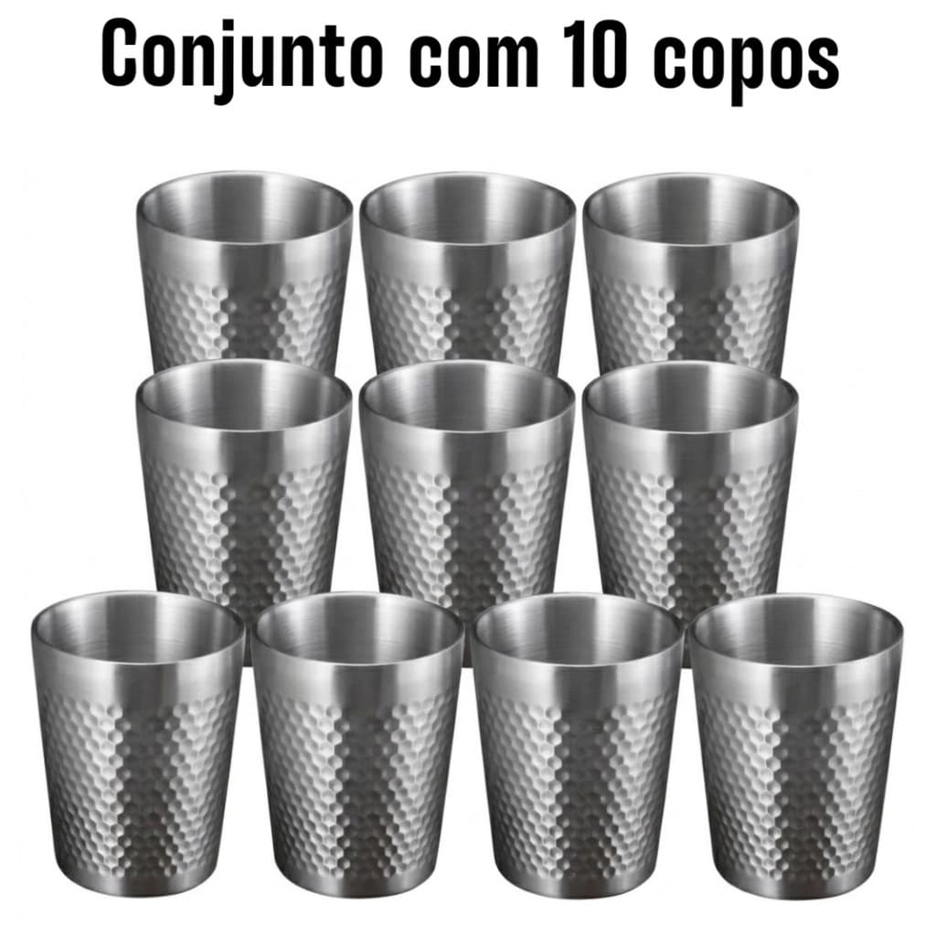 Conjunto 10 Copos em Inox 175ml Parede Dupla