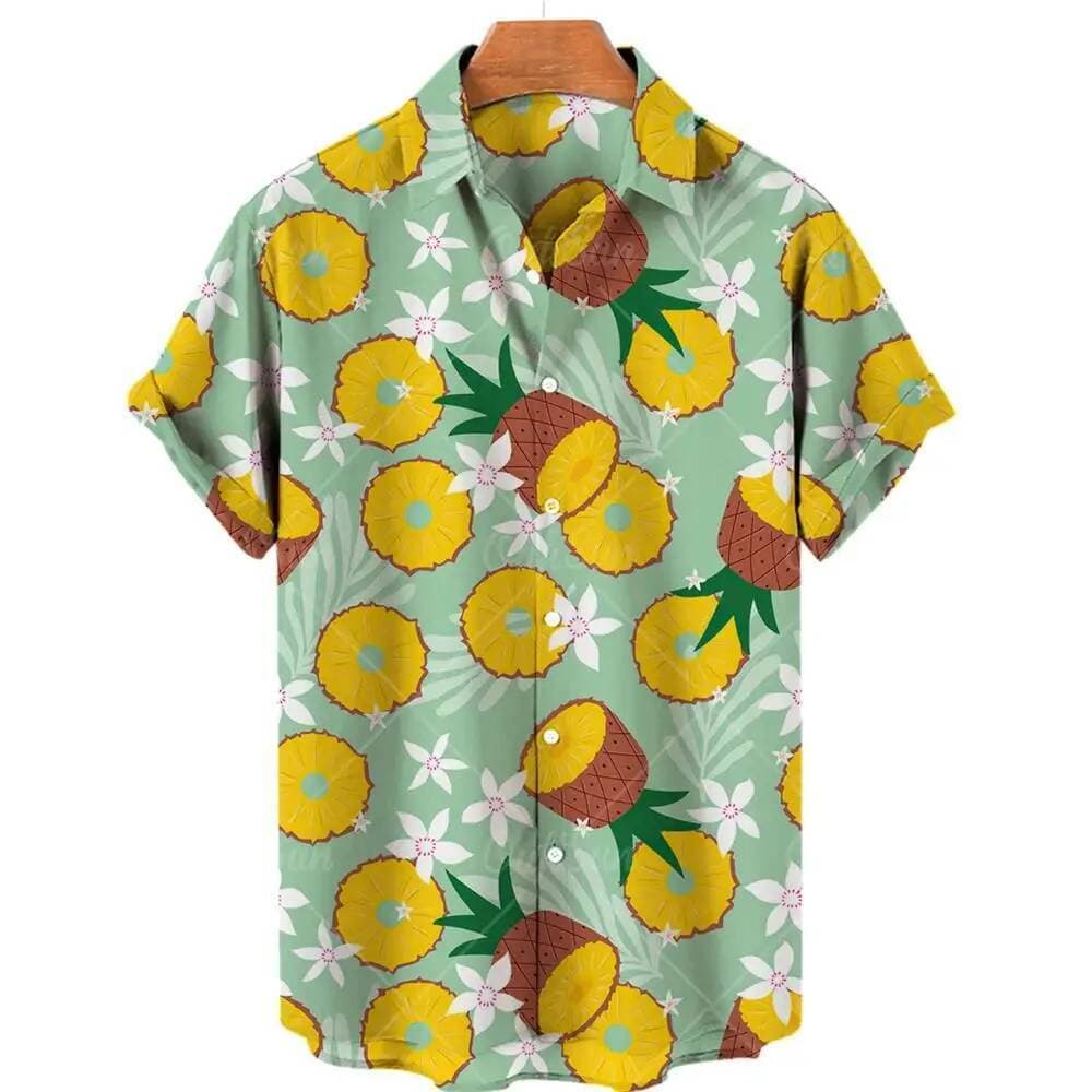Camisas Havaianas Unissex Frutas 3d Abacaxi Melancia 2026 Diversão Verão Masculino Manga Curta Tops Moda Casual Solta