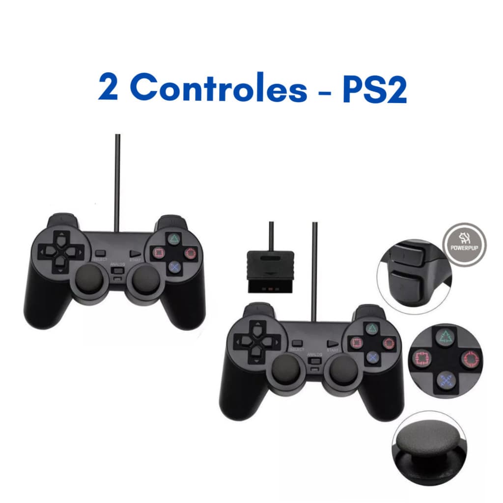 Conjunto 2 Controles Joystick com Fio para PS2