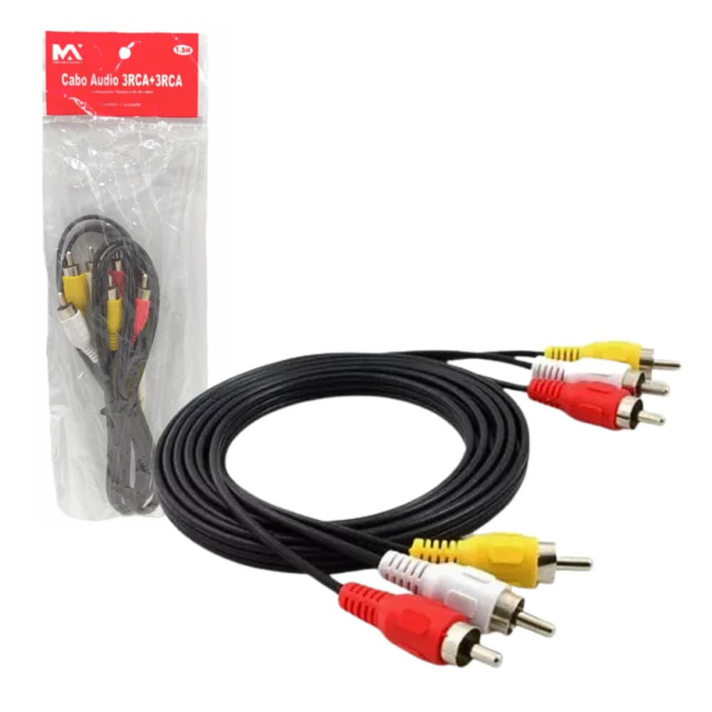 Cabo Auxiliar Audio 3RCA+3RCA / 1,5 Metros