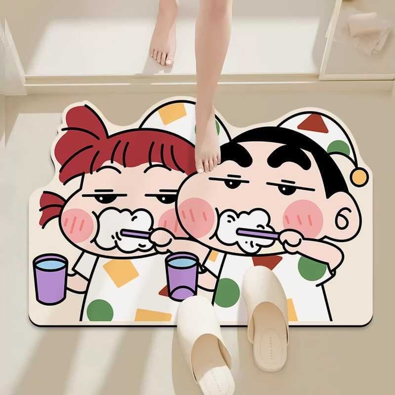 Bonito banheiro absorvente tapete de porta de banheiro Shin-Chan banheiro doméstico antiderrapante pé tapete