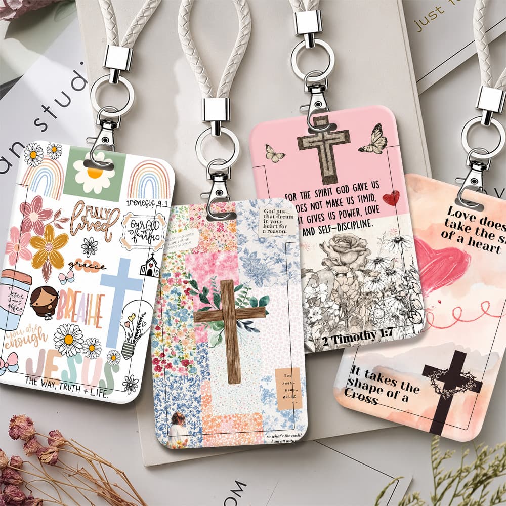 Porta-Cartões De Identificação De Plástico Faith Jesus Flower Com Alça De Chaveiro Para Cartão De Campus De Estudante E